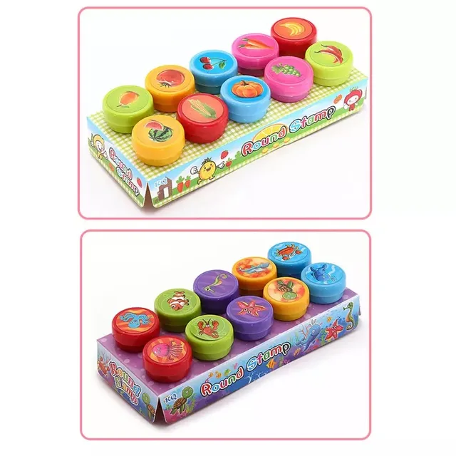 10pcs/Set Children Toy Stamps Cartoon Animals Fruits Kids Seal For Scrapbooking Stamper DIY Scrapbook Cartoon Stamper Toys 4