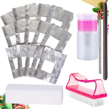

1Set 100Pcs Nail Enamel Removers Kit Manicure Foil Nail Gel Polish Scraper Nail Buffer Nail Brush