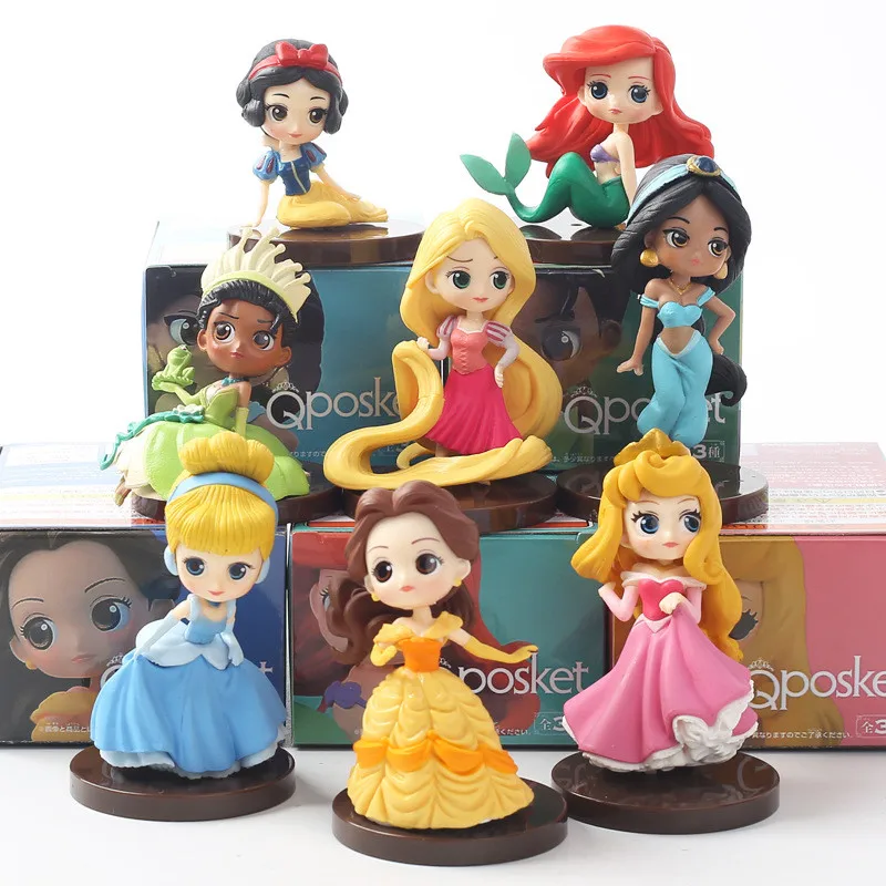 

Disney 8pcs/lot Moana Snow White Merida Princess Action map Figures Mermaid Jasmine Dolls Anime Figurines Kids girl Toys gifts