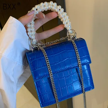 

[BXX] Crocodile Pattern 2020 New Arrival Bags For Women Handbags and Purses Lady Small Shoulder Bag Travel Pearl Chain Bag HN732