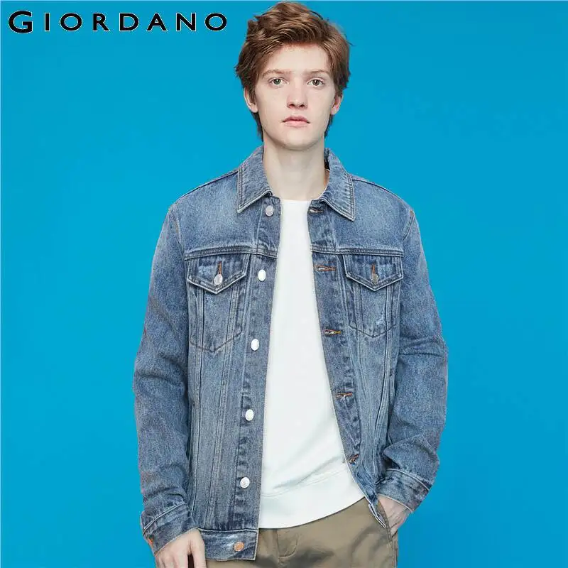 Giordano мужские куртки 100% хлопок отложной воротник карго джинсовая куртка с косыми