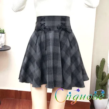 

2019 Large Plus Size 3XL 4XL Plaid High Waist Female Short Pleated Skirt / Korean Bow Cute Slim Sun Japan Umbrella Mini skirt