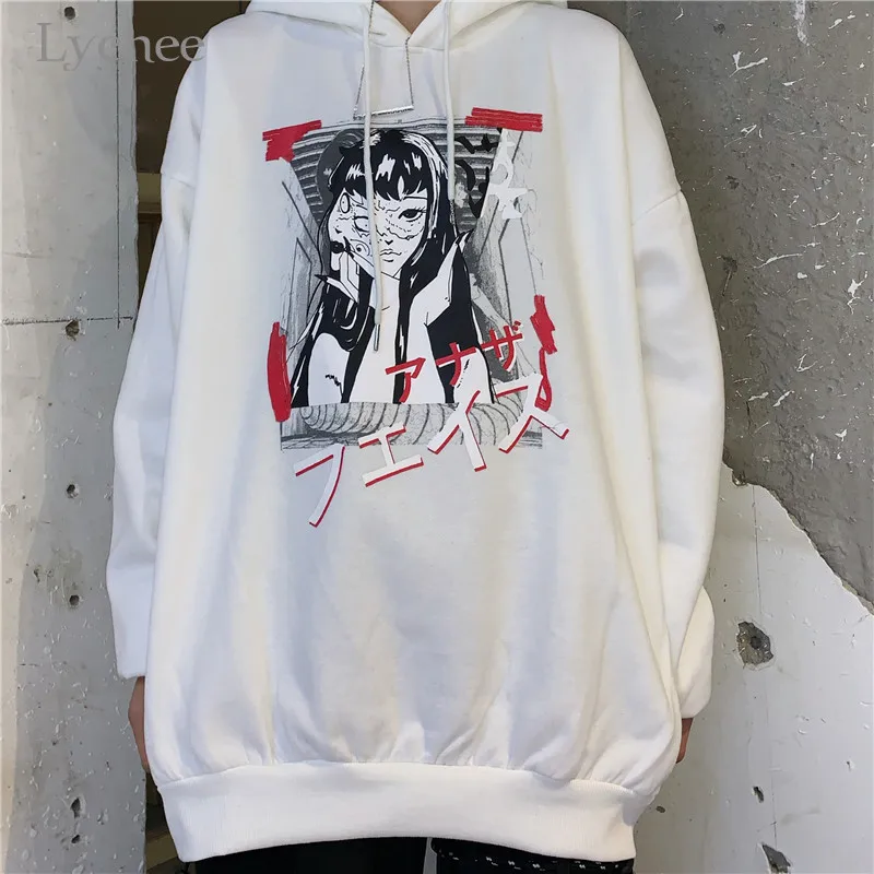 Lychee Harajuku, осенние женские флисовые топы, свободные женские флисовые толстовки, пуловеры, японская темная девушка, Женские флисовые толстовки с капюшоном