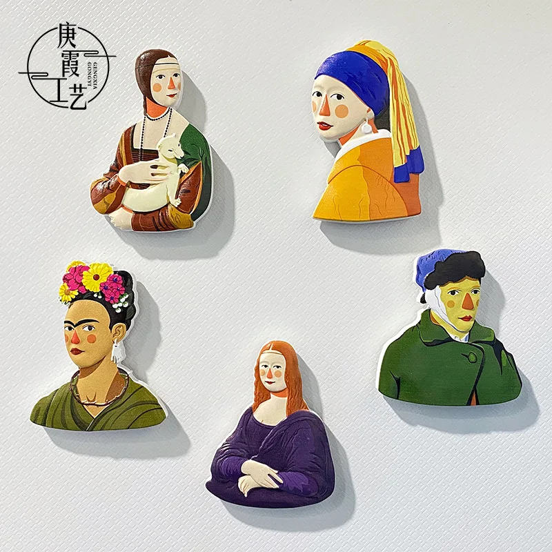 

Creative Q version fridge magnets funny Nordic ins retro Mona Lisa shouting Van Gogh refrigerator magnetic room decoration gifts