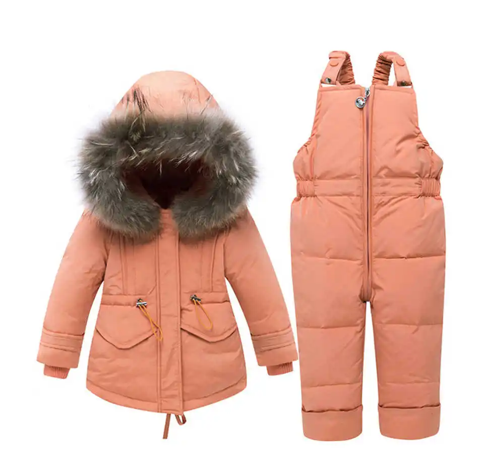 Детский Зимний лыжный костюм для температуры-30 градусов, русская Теплая зимняя одежда для маленьких мальчиков Куртка-пуховик для девочки Комплект одежды со штанами детская верхняя одежда - Цвет: Оранжевый