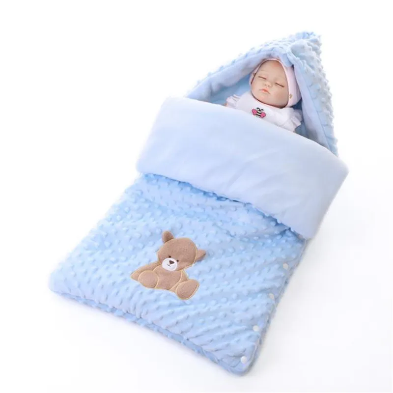 

Newborn Baby Blanket Cotton Hooded Winter Swaddle Wrap Stroller Fleece Blanket 80*40cm Warm Quilt for Baby
