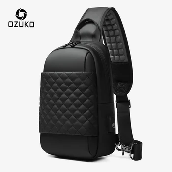 

OZUKO Waterproof USB Charging Chest Pack for Men Short Trip Mobile Phone Crossbody Bag Messenger Bag 9.7 inch iPad Sling Bags
