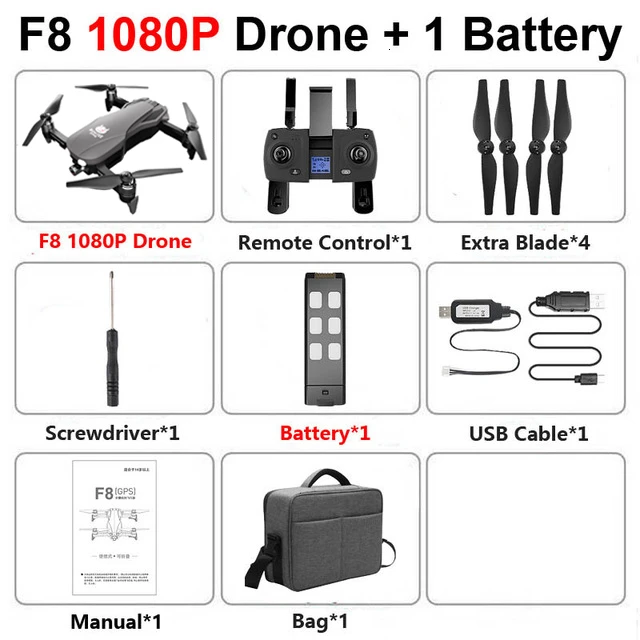 F8 gps Дрон с камерой 4K 1080P HD двухосевой антивибрационный самостабилизирующийся шарнир RC Дрон wifi FPV складной Квадрокоптер бесщеточный - Цвет: 1080P 1Battery Bag