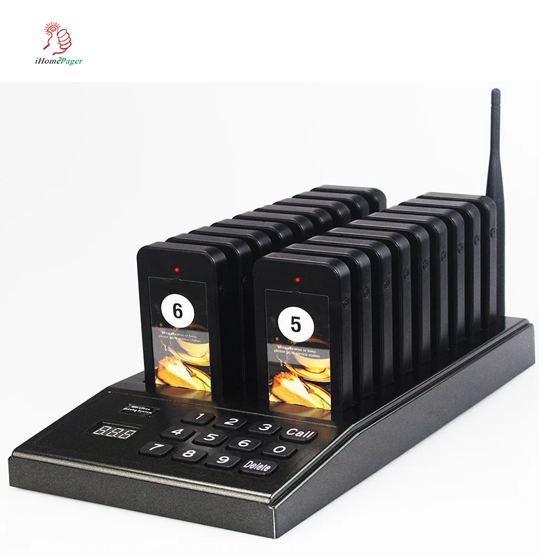 

Wireless Queue Call System For Restaurant, KFC, Fast Food With 18 Vibrating Receivers Call Button Ordering System