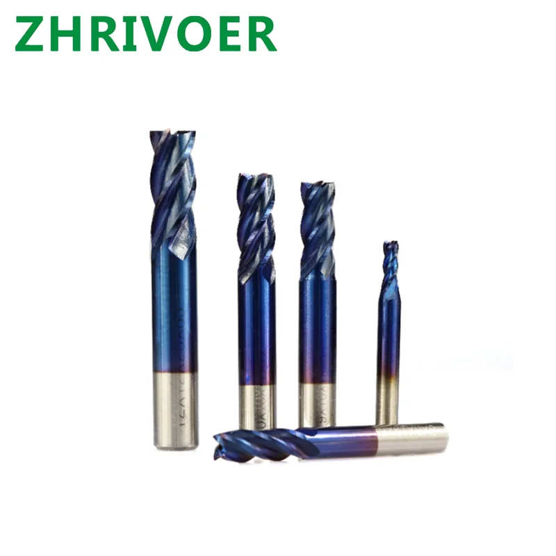 High speed steel4-edge metric straight shank end milling cutter with blue coating multi specification round shank milling cutter High speed steel4-edge metric straight shank end milling cutter with blue coating multi specification round shank milling cutter