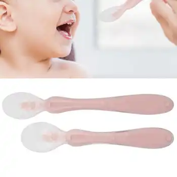 

2pcs Baby Spoons Soft Tip Silicone Spoons Toddler Feeding Tool Rounded Spoon Head Baby Tableware Pink
