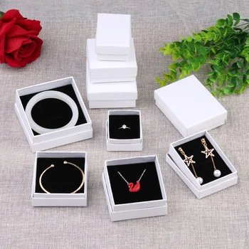 

White Square Jewelry Organizer Boxes Engagement Ring For Earrings Necklace Bracelet Display Gift Box Holder Blue Red Pink