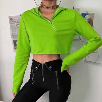 

Spring Women Fashion Hoodies Ladies Sexy Long Sleeves Short Tops Female Casual Loose Pure Color Pullover Comfort New