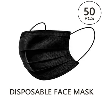 

50PCS Black Disposable Face Mask 3-Layer Protective Mask Soft Breathable Non-woven Fabric Earloop Mouth Cover Mask Dust Mask