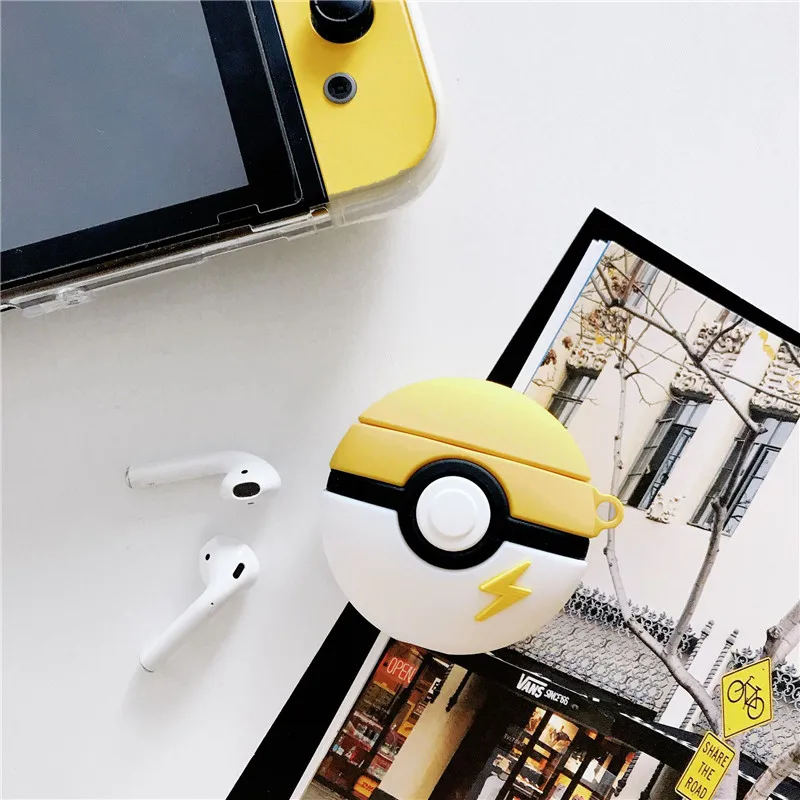 pokemon go Apple Airpods case Bluetooth Wireless Earphone Protective Cover Box Silica gel cosplay - Цвет: Цвет: желтый