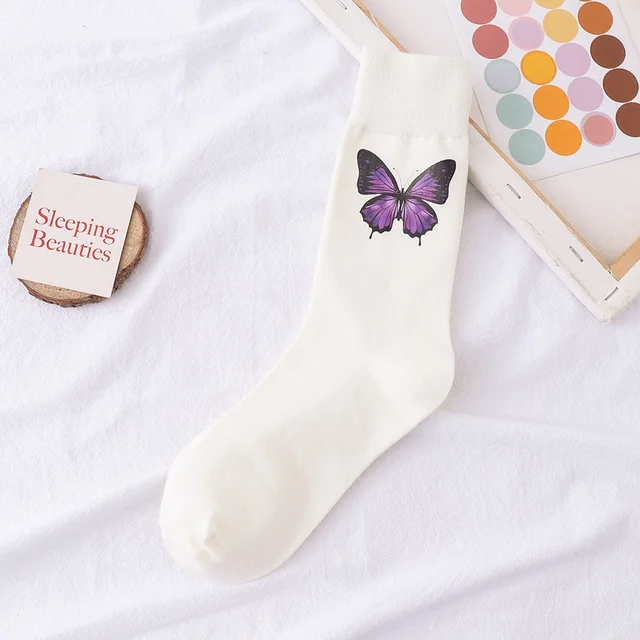 Hot Sale 2021 new fashion Korean style ladies socks simulation printing butterfly socks cute embroidered dinosaur socks 12