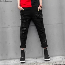 Осень Новинка, оригинальные Соединенные джинсы с карманами, искусственно состаренные брюки, модные джинсы женские джинсы A81Z40