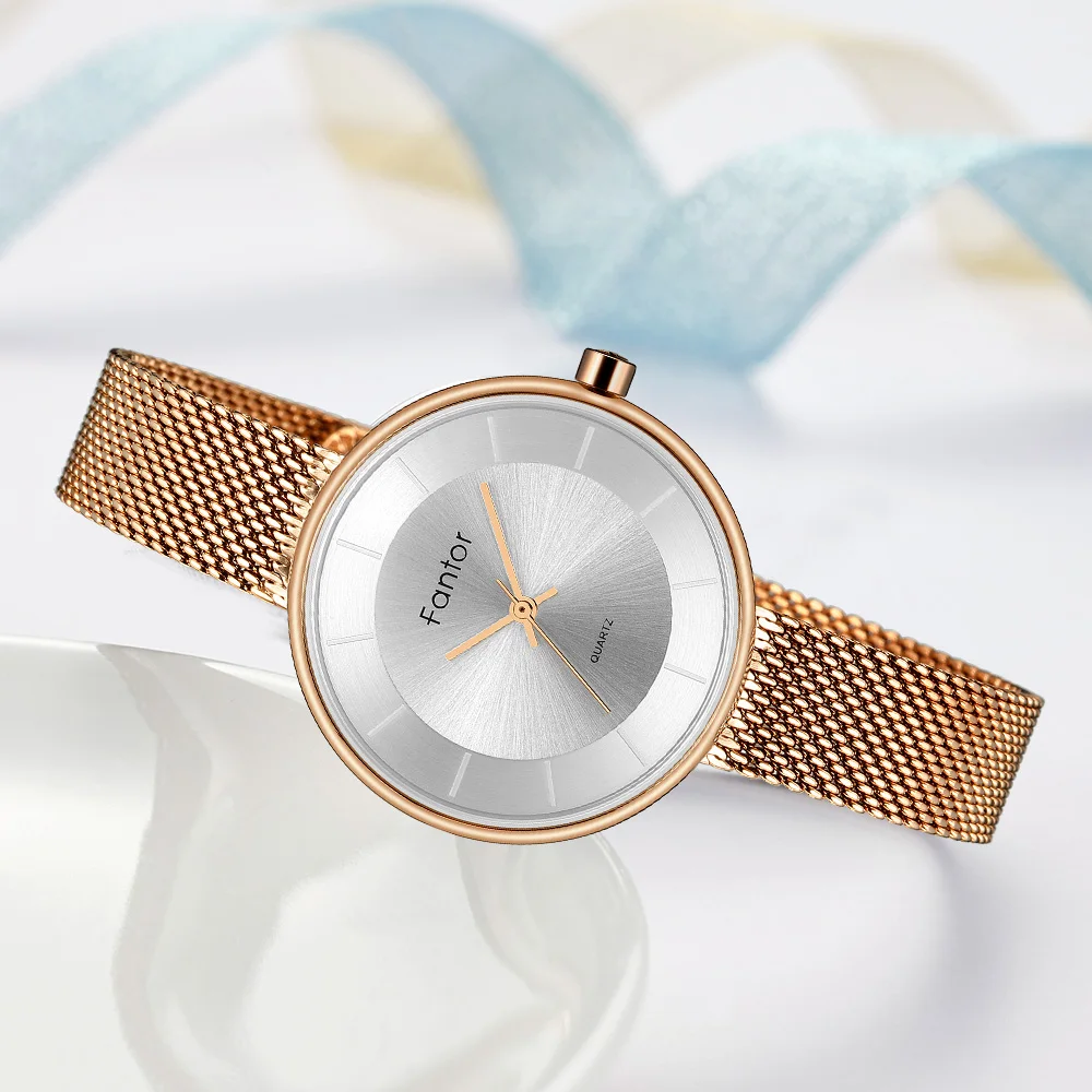 Fantor часы женские элегантные люксовый бренд розовое золото сетка сталь наручные часы женские маленькие наручные relogio feminino водонепроницаемые часы