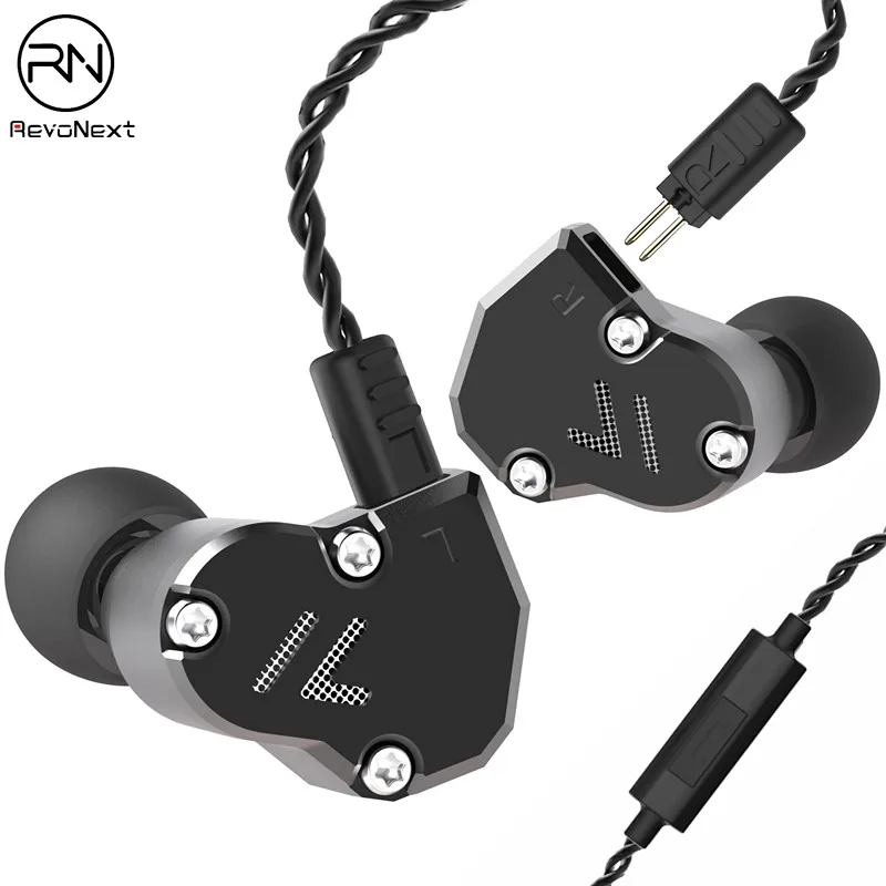 black with mic Reponext QT2s 2DD+ 1BA гибридные наушники в ухо, Аурикулярные HIFI DJ монитор для бега, спортивные наушники для телефонов - Цвет: black with mic