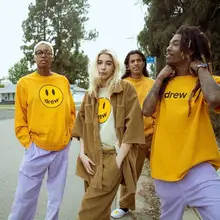 Джастин Бибер, Drew House, для мужчин и женщин, 1:1, лучшее качество, топы, футболки, Летний стиль, Drew House, футболки с длинным рукавом, уличная одежда