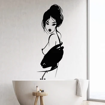 

Vinyl wall applique sexy nude girl geisha Japanese Asian woman fashion sticker, home bathroom wall decoration 1574