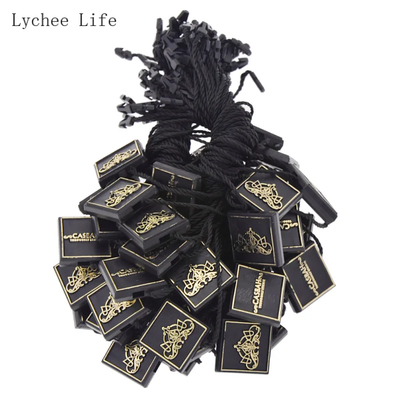 Lychee Life, 50 шт./лот, пластиковая квадратная круглая пряжка, этикетка для одежды, сумки, бирки, карты, аксессуары для одежды DIY