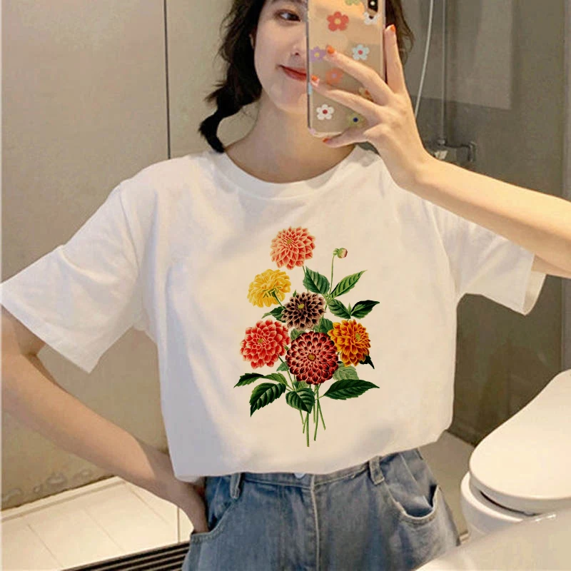 Short Sleeve beauful Flower Tshirt Women’s T shirt colorful flower