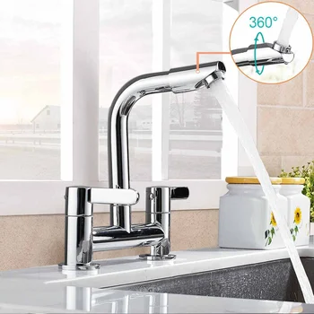 

NEW Modern Kitchen Bathroom Basin Sink Mix Tap Bathtub Dual Handles Deck Mounted Basin Sink Mixer Faucet