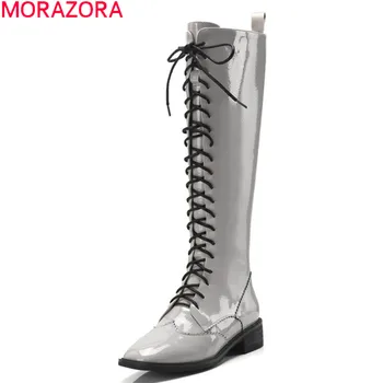 

MORAZORA 2020 New arrive genuine leather knee high boots fashion lace up casual ladies shoes autumn winter women boots