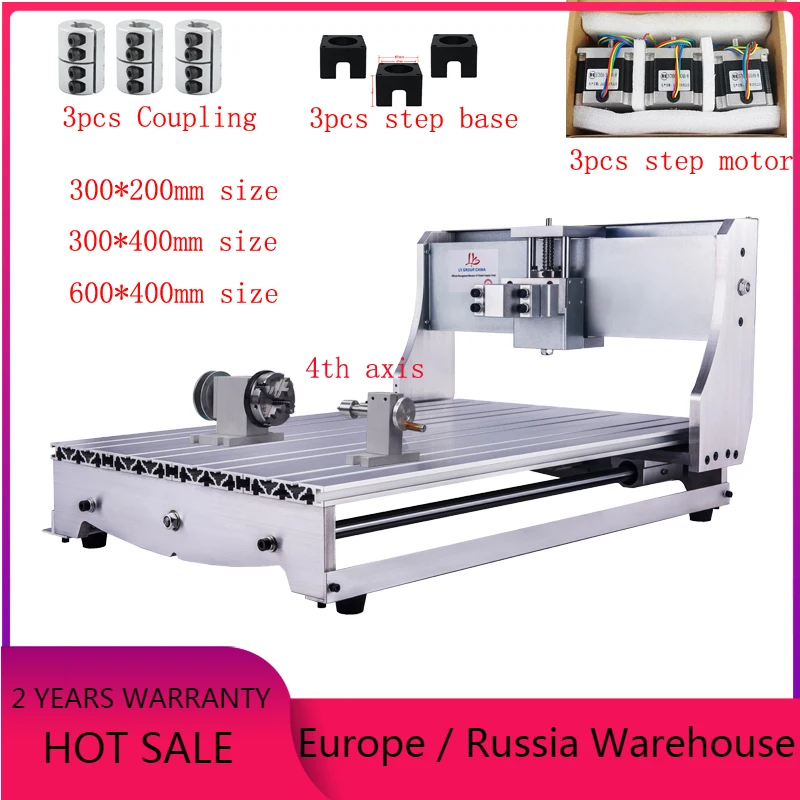 Cnc roteador 3040 kit quadro 6040 máquina de gravura fresadora cama 3020 escultura em madeira com eixo rotativo 57mm motor passo