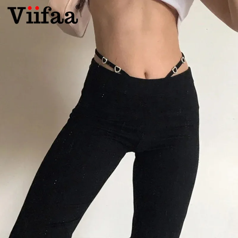 Flare Pants Slim-Trousers Wide-Leg Skinny Black Streetwear Women High-Waist Female Fashion
