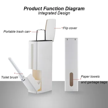 

6L Plastic Trash Can Creative with Crevice Cleaning Brush Toilet Brush Trash Can Multifunctional Bathroom Cleaning Tool