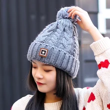 Йо-молодой женский зимний теплый вязаный головной убор для девочек, шерстяные шапочки, милая шапка Skullies, Женская Балаклава, шарф, шапка