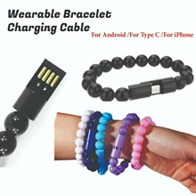 Wearable Bracelet Charger Cable Data Charging Jewelry Beads Wrist Band Outdoor Portable Sync Cord For iPhone Micro USB Type C