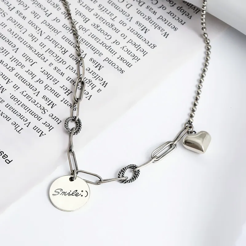 Женское Ожерелье YIZIZAI Love Heart Круглый диск смайлик тайское серебристого цвета