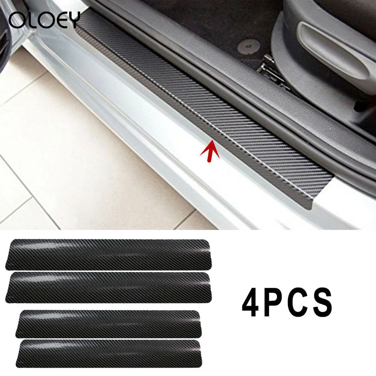 4pcs Car Accessories Door Sill Scuff Welcome Pedal Protect Carbon Fiber Sticker Black/Red/White/Silver Universal | Автомобили и