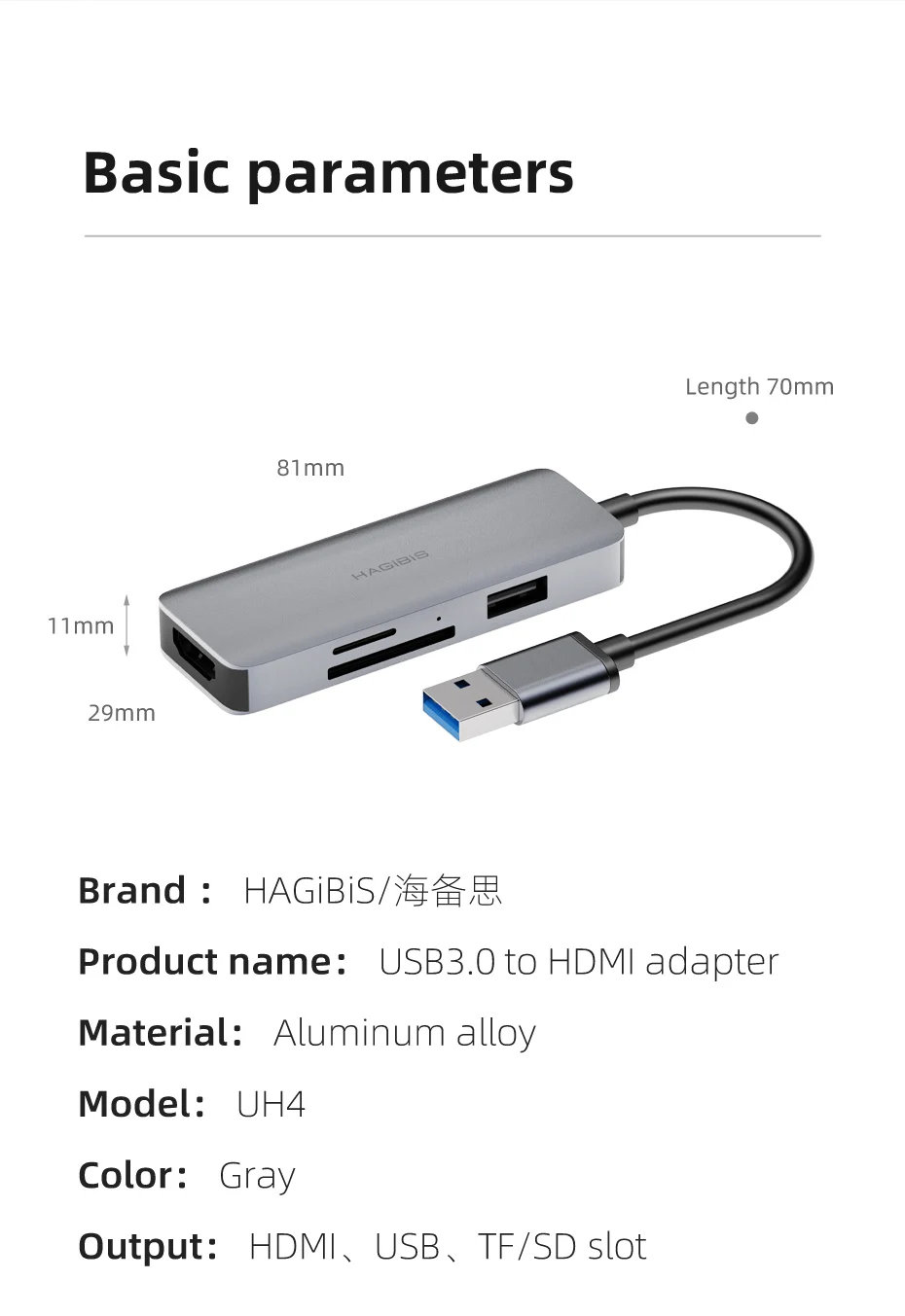Hagibis USB 3.0 to HDMI-compatible Adapter USB hub Video Converter HD  SD/TF card reader Converter for Windows 10/8.1/8/7 Mac OS