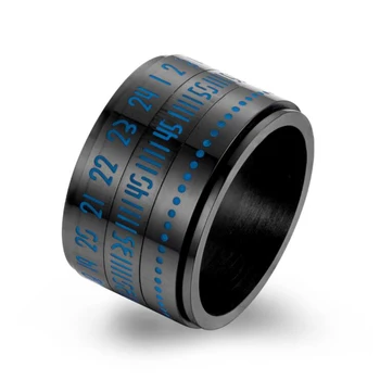 

Glow in Night Number Ring Black Gold Color Stainless Steel Spinner Ring Rotatable Time 14mm Width Punk Ring for Men