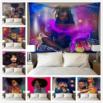 

Black Art Tapestry Wall Tapestry Hippie Art Fashion Shy African American Women Wall Tapestry 95*73cm/150*100cm/150*130cm