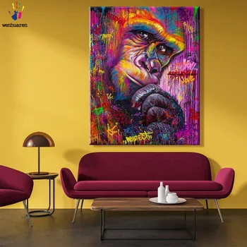 

DIY colorings pictures by numbers with colors Painted animal gorilla ape picture drawing painting by numbers framed