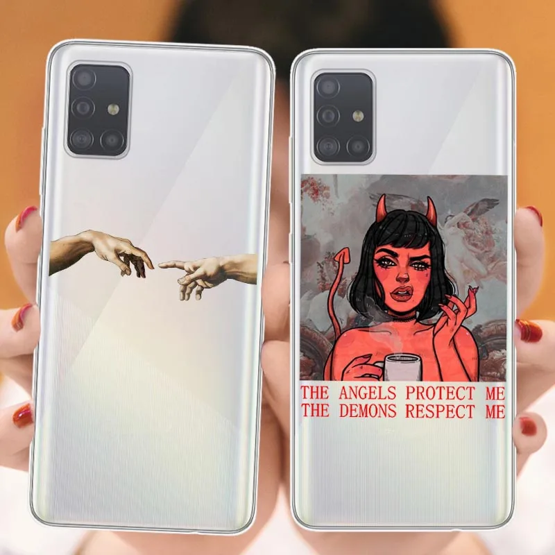 

Phone Case For Samsungs A51 A71 A10 A30 A50 A70 A80 A7 A6 A8 2018 THE ANGELS PROTECT ME THE DEMONS RESPECT ME Cover Funda Coque