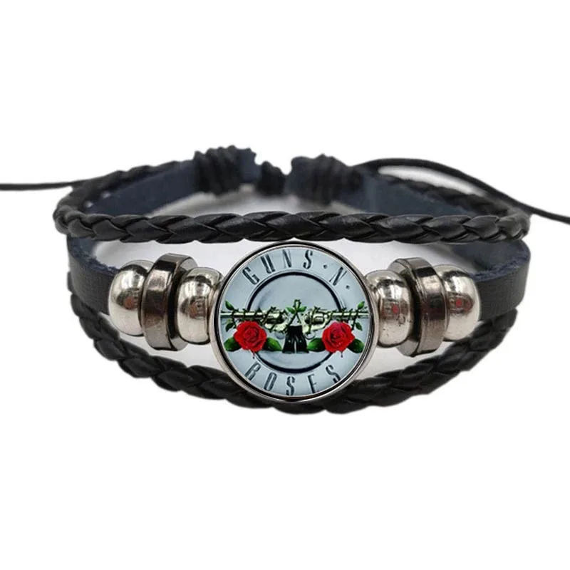 New Fashion Gun N Rose Button Bracelet Art Picture Glass Dome Bpgnr Bracelet Steampunk Band for bracelet jewelry
