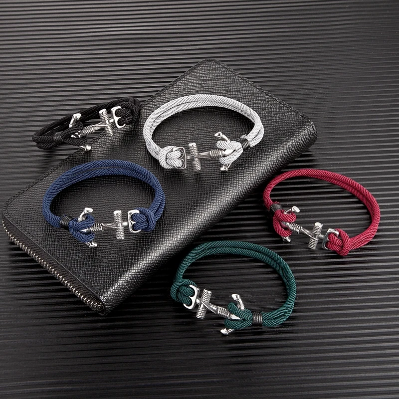 Bracelet Jewelry Waterproof Anchor Bracelets Men Double Strand Nautical Survival Rope Bracelet for Women Stainless Steel Navy Sport Buckle