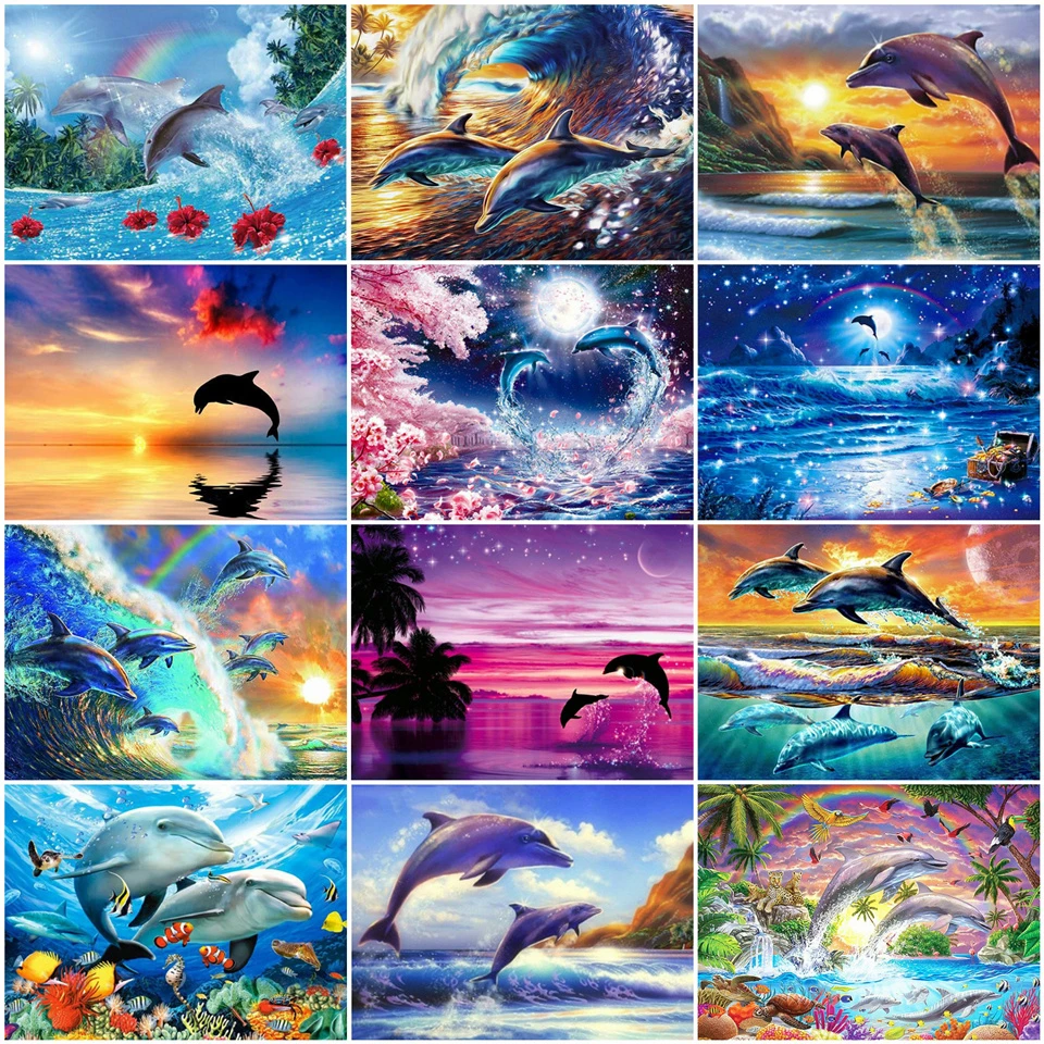 AZQSD 5D Diy Diamond Painting Dolphin Needlework Animal Diamond Embroidery Mosaic Animal Wall Art