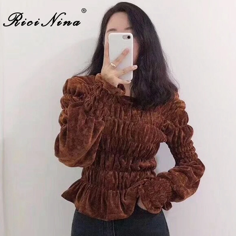 RICININA женская рубашка с длинным рукавом Вельветовая блузка для женщин зимние