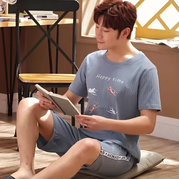 

Summer Korean-style Pajamas Men's Couples Pure Cotton Stripe V-neck Cute Students Home wear Set Casual Comfortable Cotton Wear