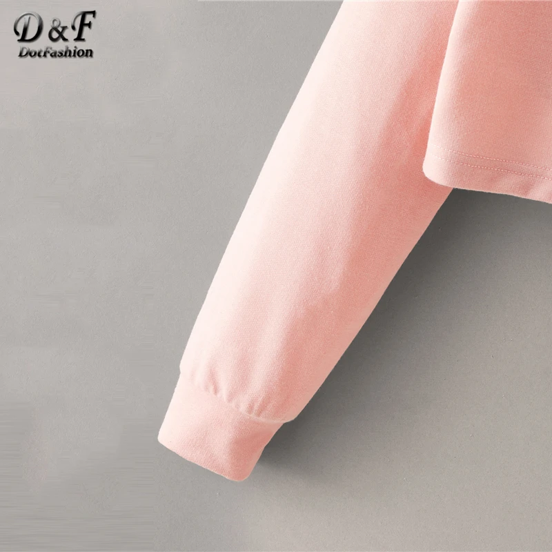  Dotfashion Pink Casual Contrast Sequin Detail Patchwork Drawstring Sweatshirts Ladies Colorblock Cr