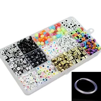

1100pcs 15 Color Acrylic Alphabet Letter Beads with 1 Roll Crystal String