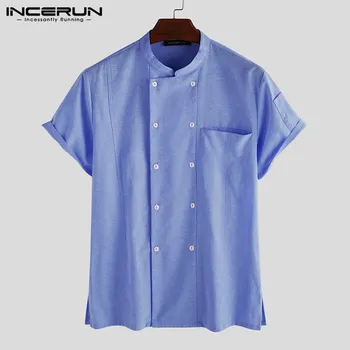 

Men Chef Uniform Short Sleeve Solid Restaurant Kitchen Shirt Double Breasted Food Service Unisex Chef Jackets S-5XL INCERUN 2020