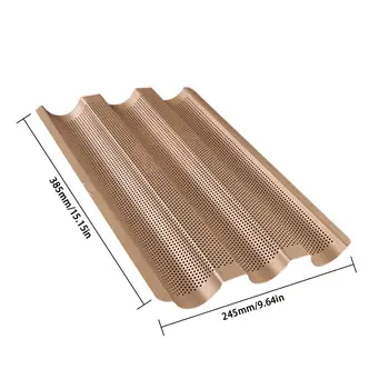 

French Bread Baking Tray Champagne Golden Non-Sticky Baguette Baking Plate Heavy Steel Three-Slot Baking Mold